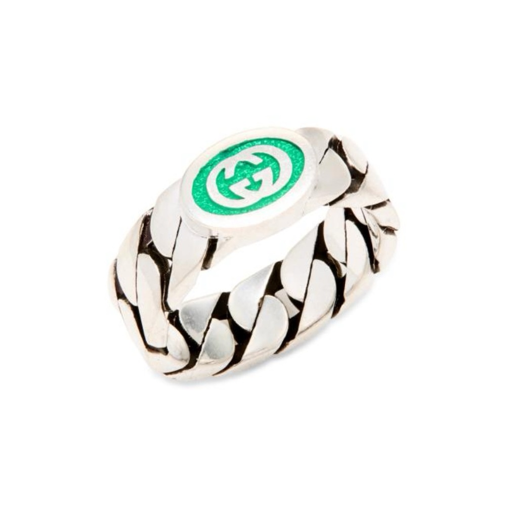 Gucci Green Enamel Sterling Silver Ring